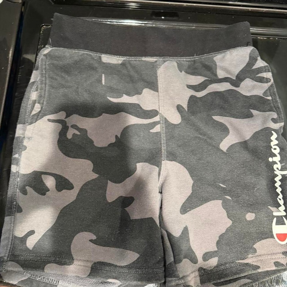Champion Mens Gray Black Camouflage Athletic Shorts Fleece Logo M 10/12